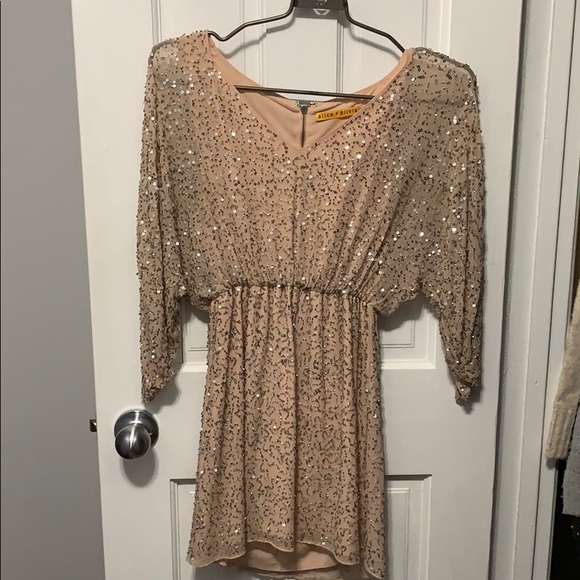 Alice + Olivia Olympia Beaded Sequin Peach Dress - Picture 3 of 6